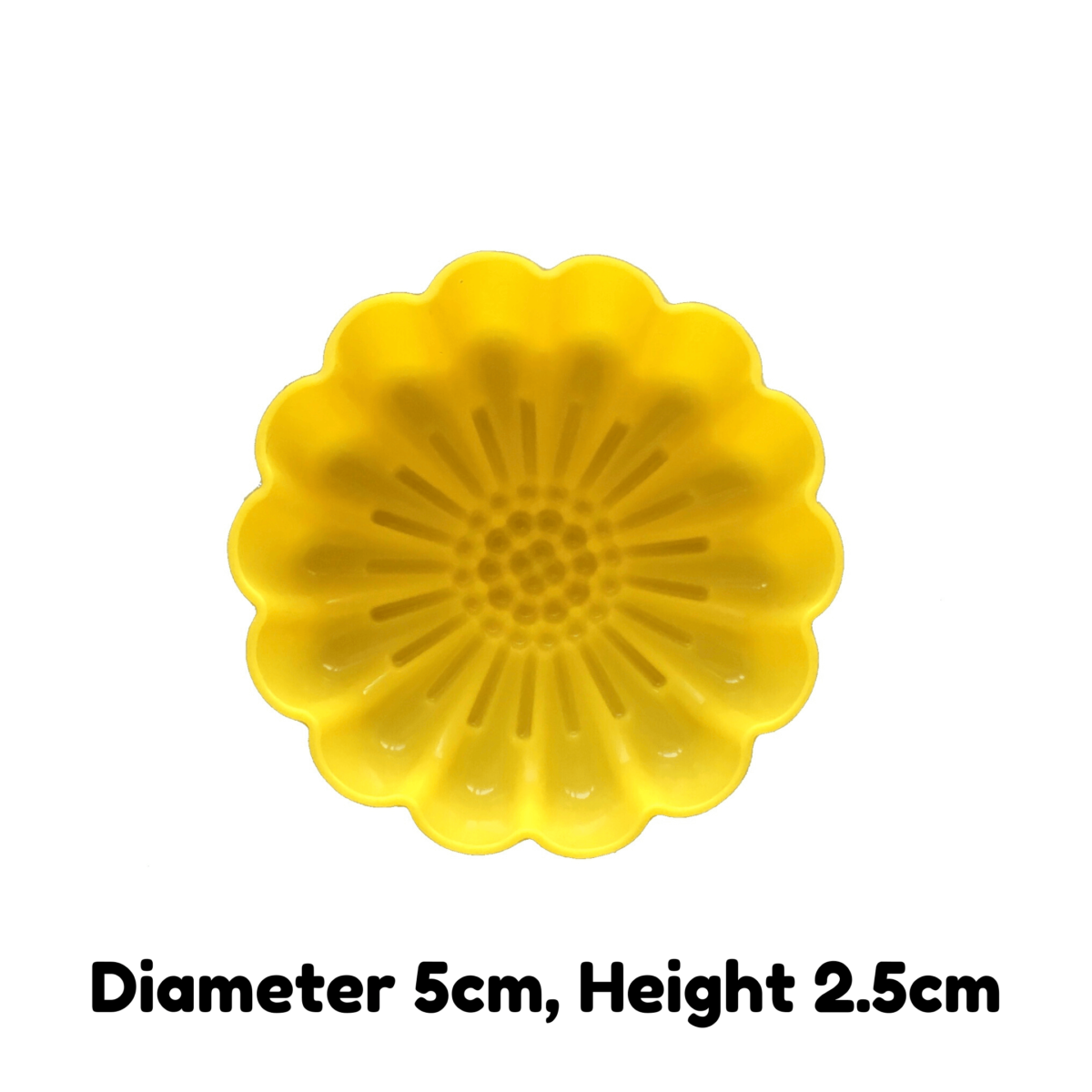 written dimensions of 5cm yellow chrysanthemum flower single cavity silicone mould