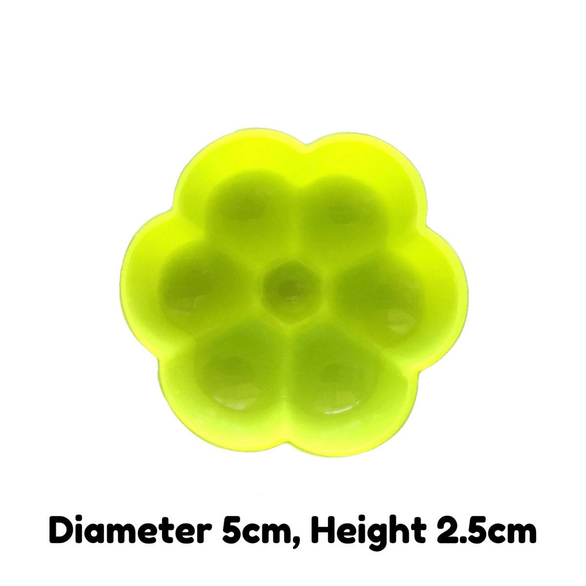 written dimensions of 5cm green single cavity classic-shaped flower silicone mould