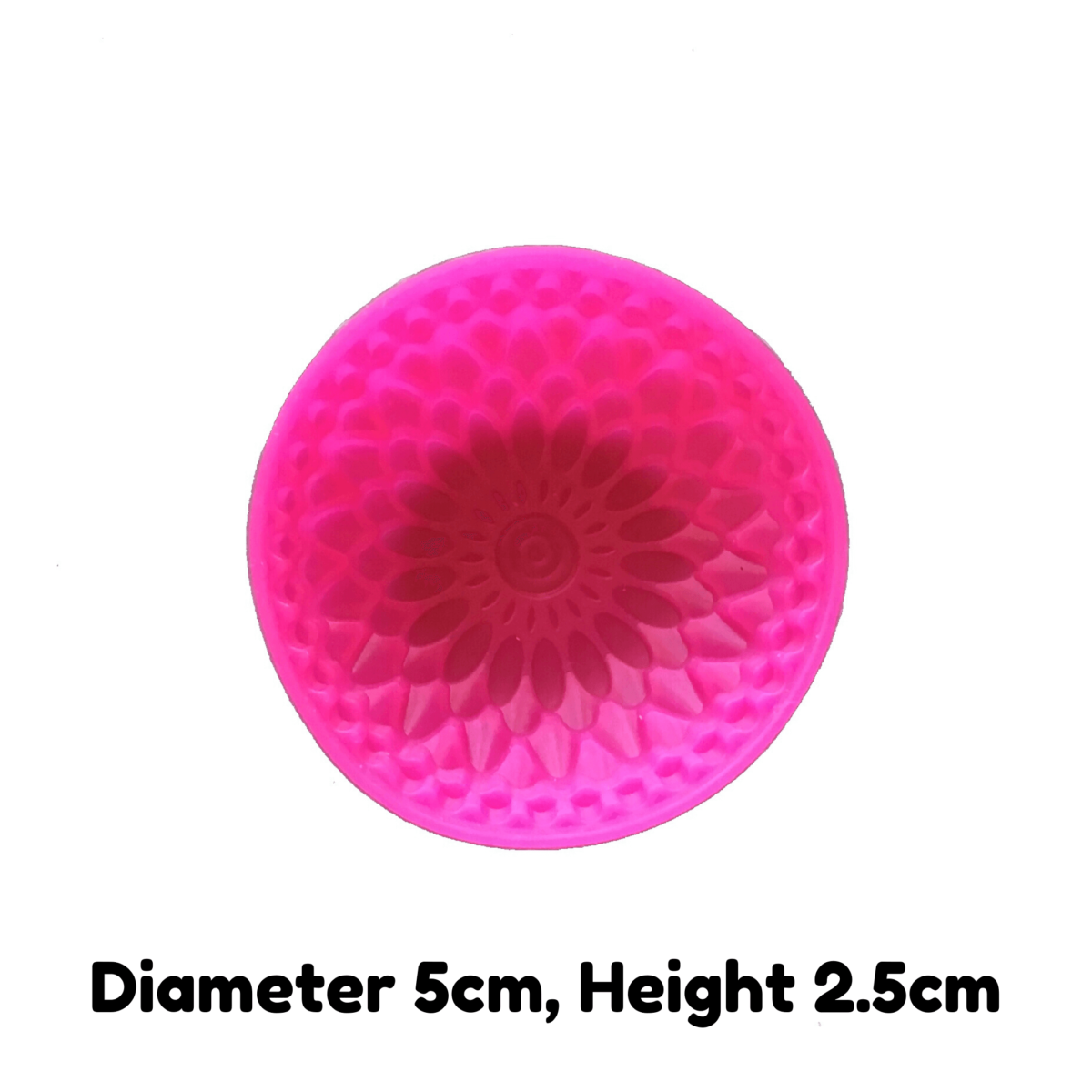 written dimensions of 5cm magenta dahlia flower single cavity silicone mould