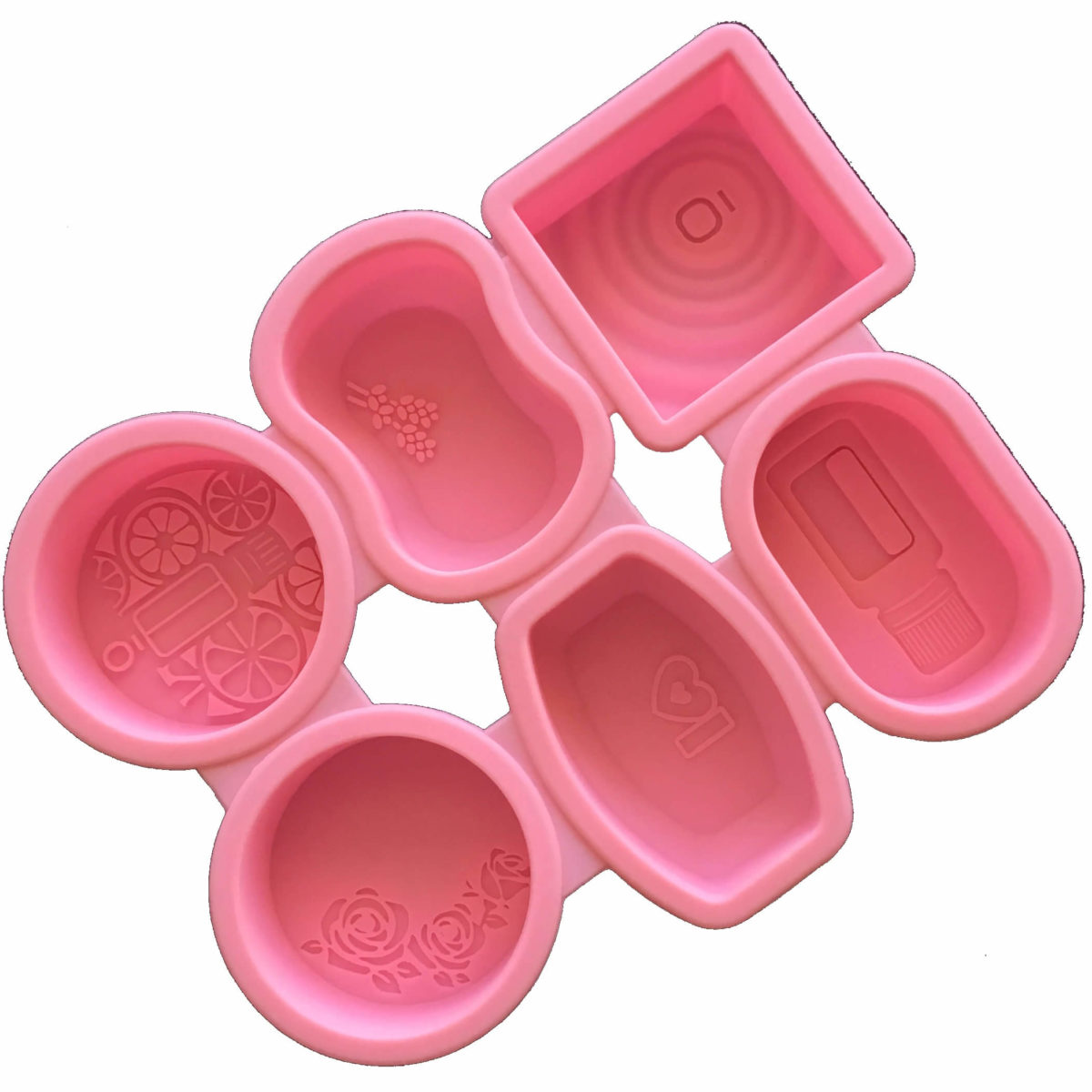 doterra essential oils six cavity pink silicone mould with six different cavity designs with an essential oil theme