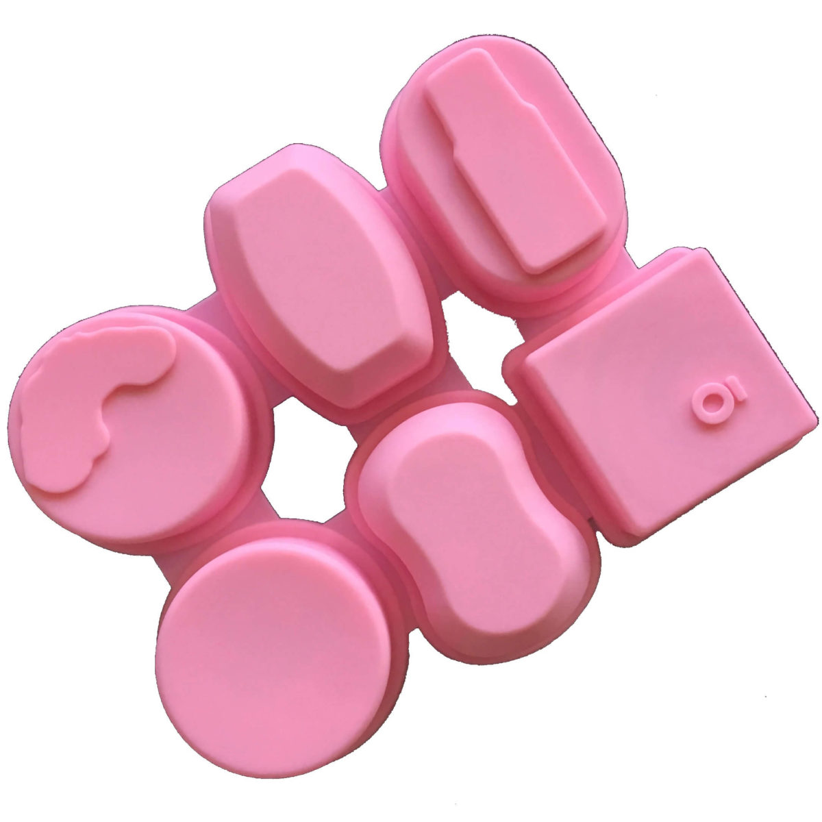 back of doterra essential oils six cavity pink silicone mould with six different cavity designs with an essential oil theme