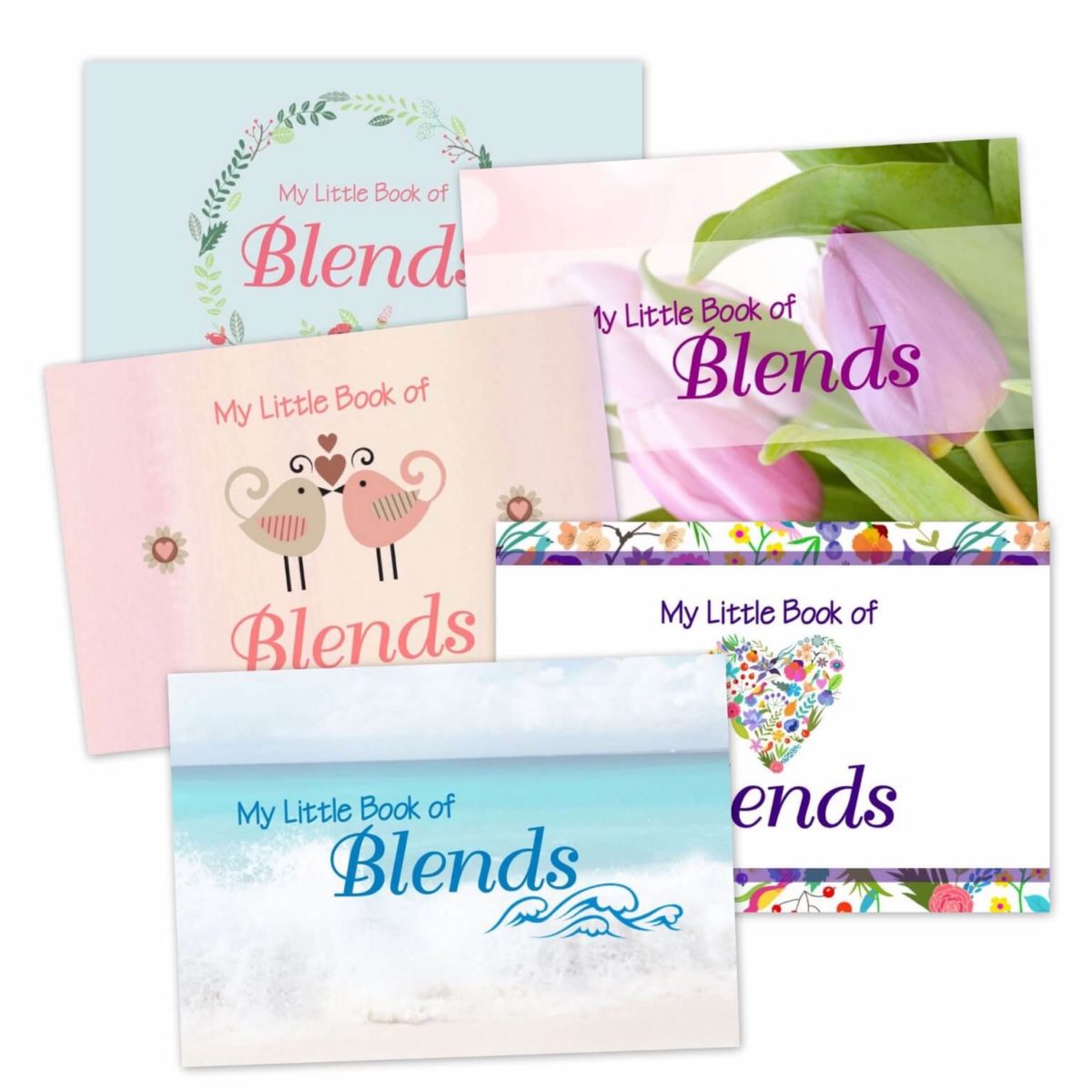 picture collage of 5 different cover designs for my little book of blends