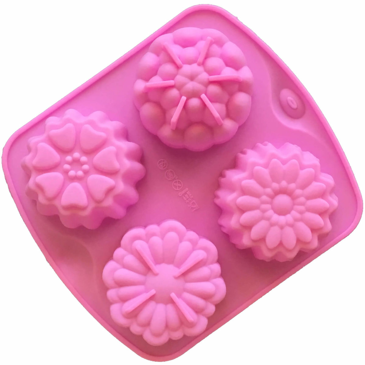 pink four cavity silicone mould with four individual floral designs
