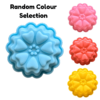5cm heart blossom single cavity silicone mould displayed in pink, red, yellow and blue with the text 'random colour selelction'
