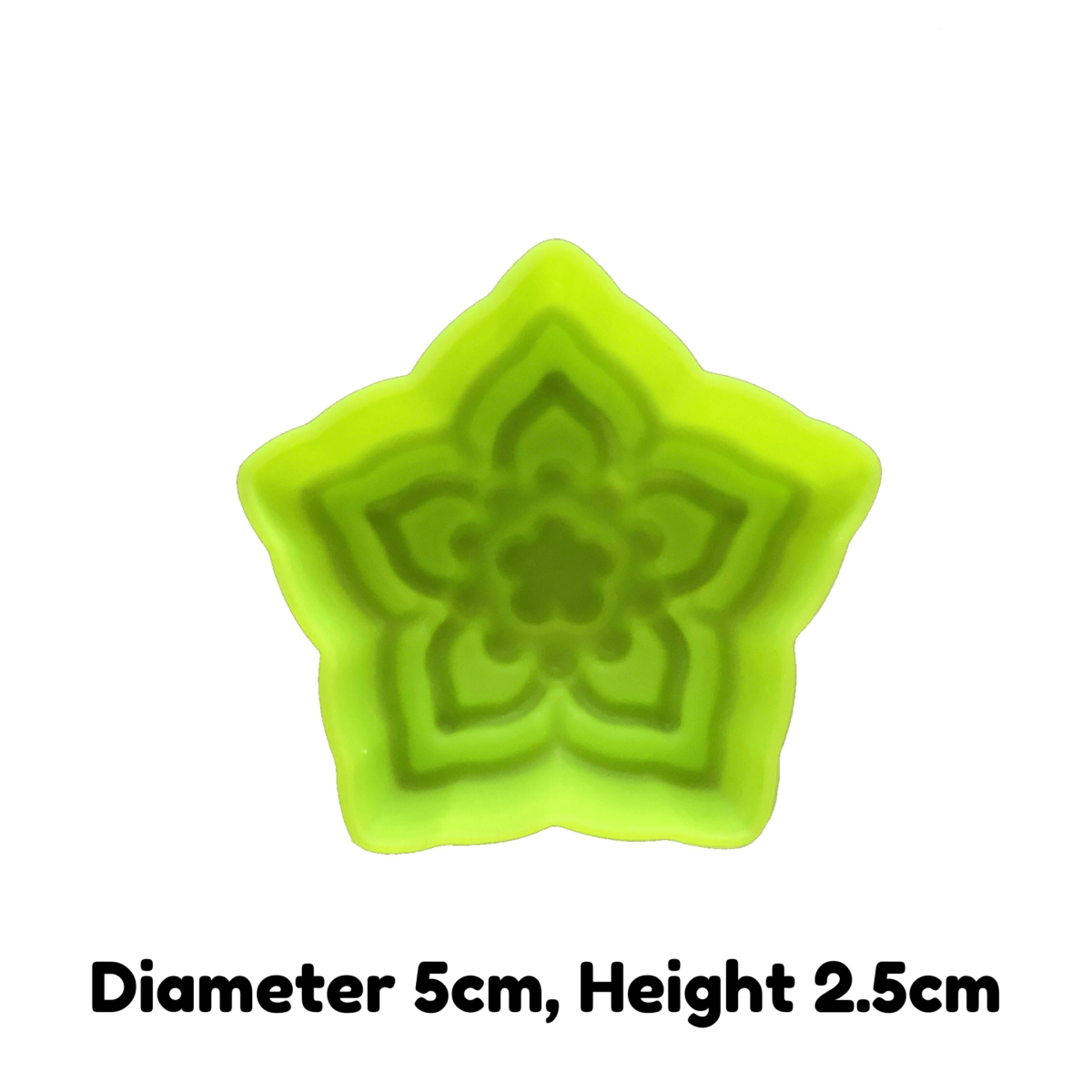 written dimensions of 5cm green star jasmine flower single cavity silicone mould