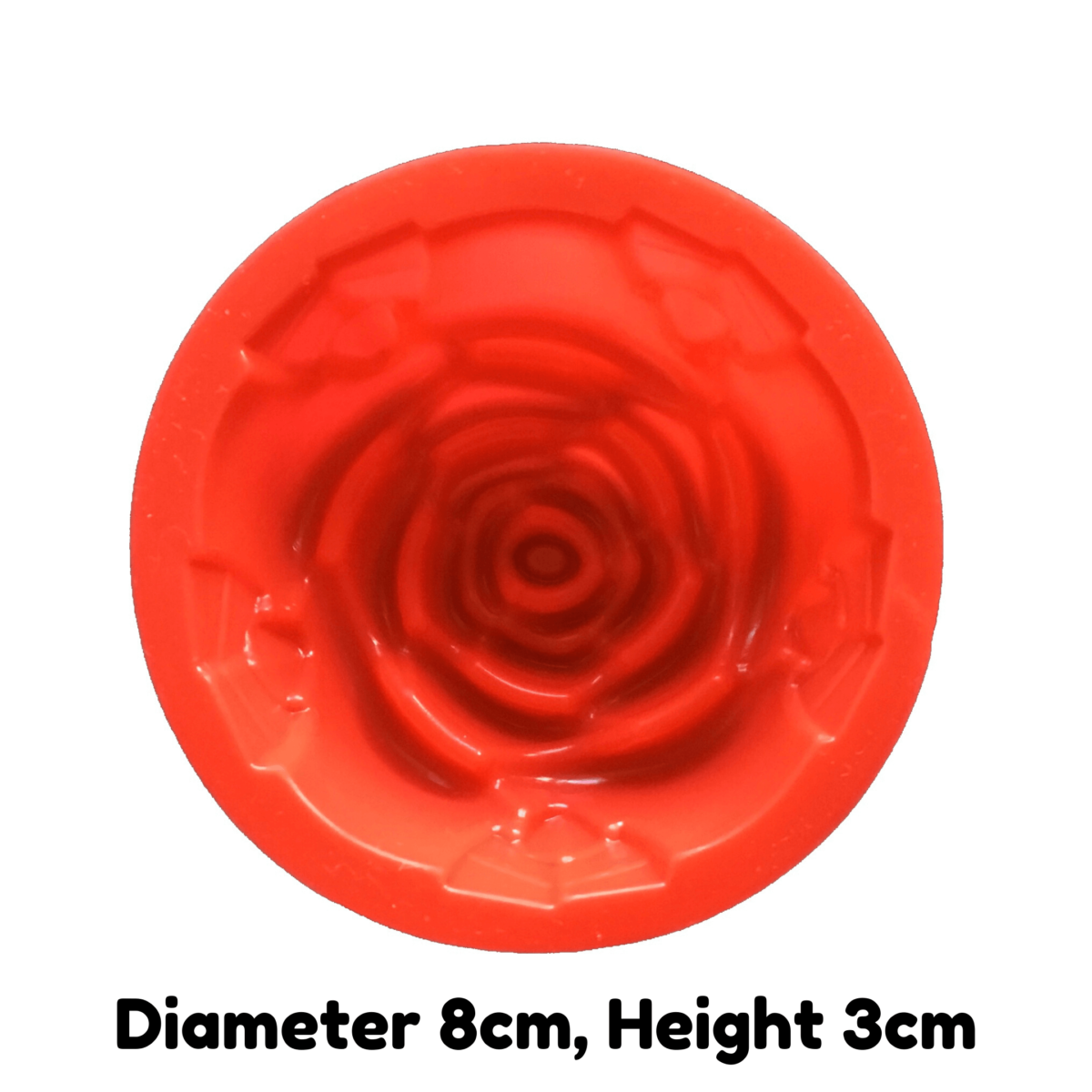 written dimensions of 8cm red rose single cavity silicone mould