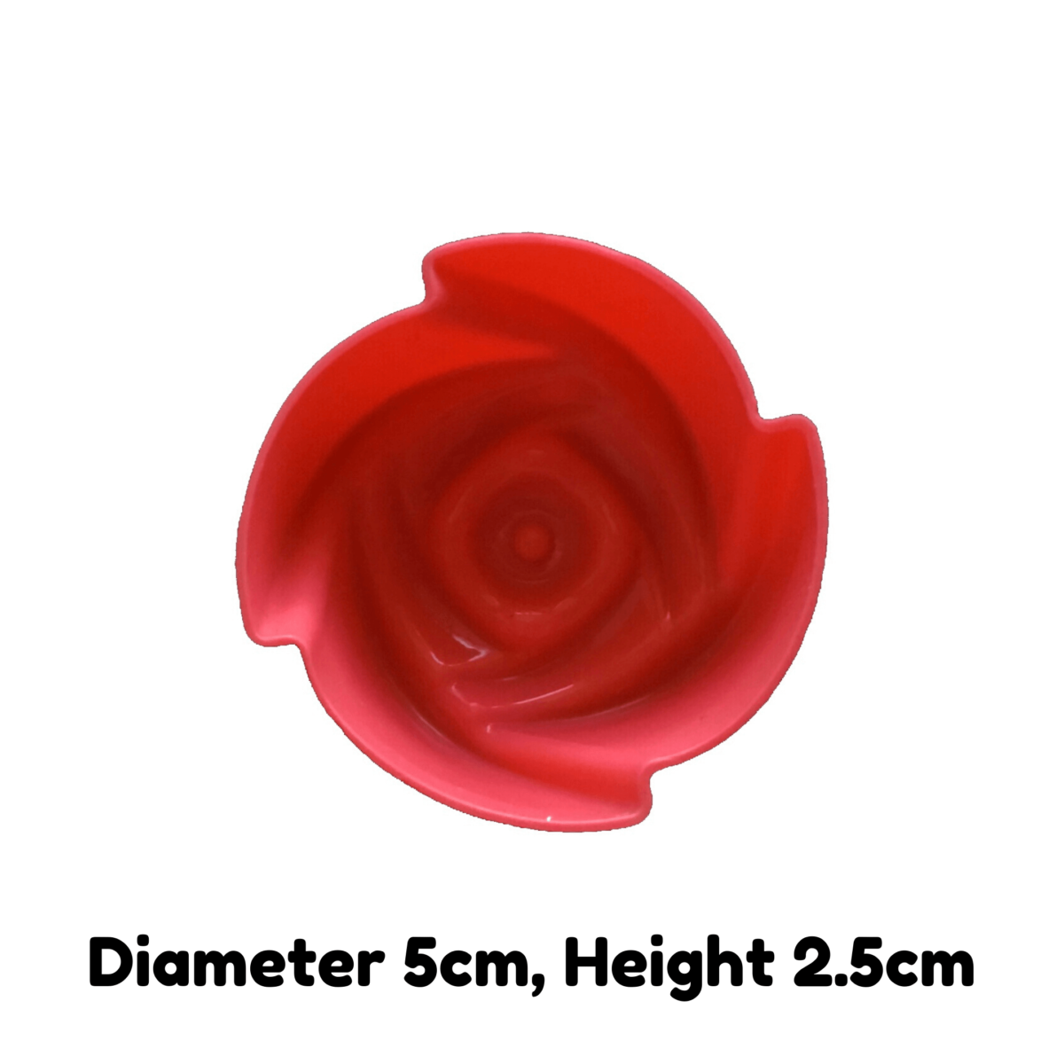 written dimensions of 5cm red rose single cavity silicone mould