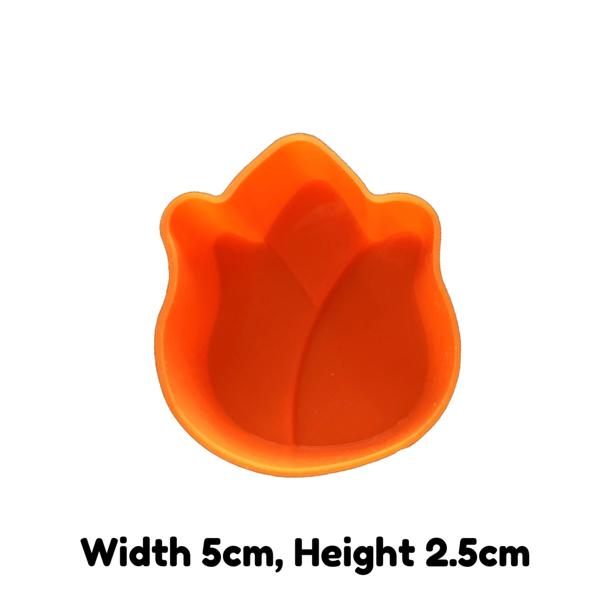 written dimensions of 5cm orange tulip single cavity silicone mould