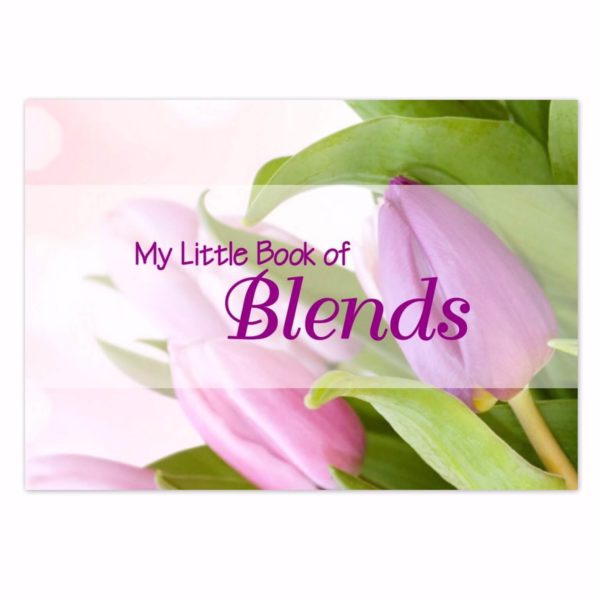 A5 landscape size book with purple tulip background and the text 'my little book of blends'