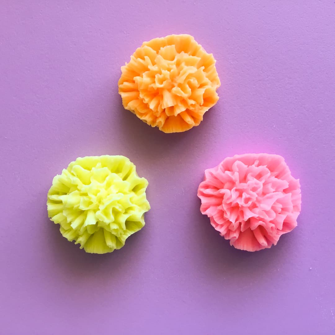 pink, orange and yellow carnation moulds
