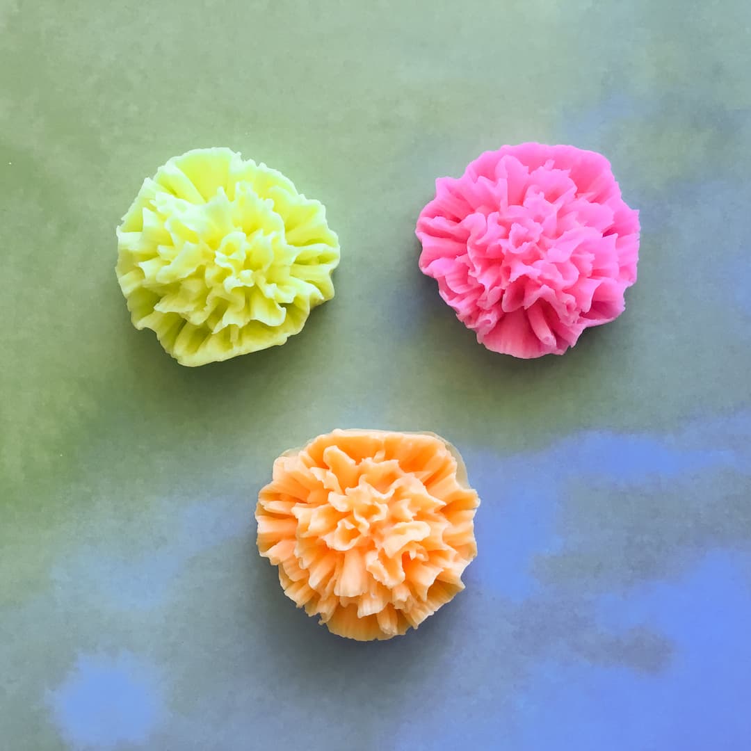 yellow, pink and orange carnation soap