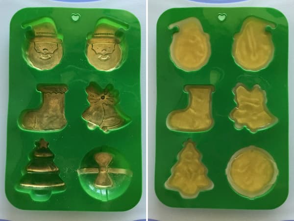 side by side comparison mica dusted christmas mould and full christmas mould