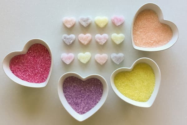 mini heart epsom salt gems with coloured epsom salts